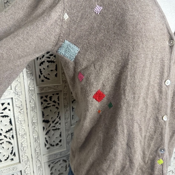 Classiques Entier Brown Tan Patchwork Soft 100% Cashmere Button Up Cardigan Sz L - Picture 3 of 8
